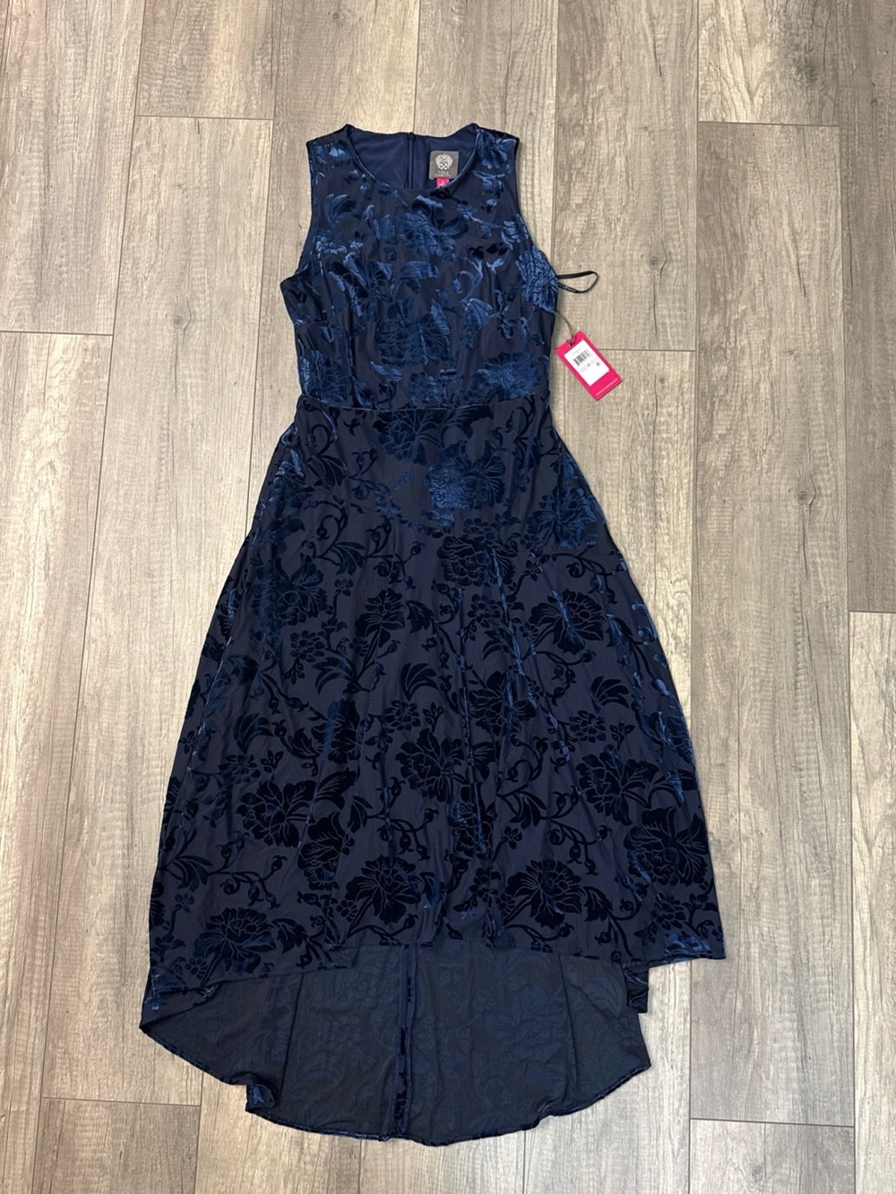 Vince Camuto Navy Velvet Floral High-Low Dress